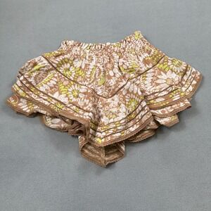Aerie XS Ruffle Shorts Brown Floral Tiered Lace Trim Boho Beach Festival Casual